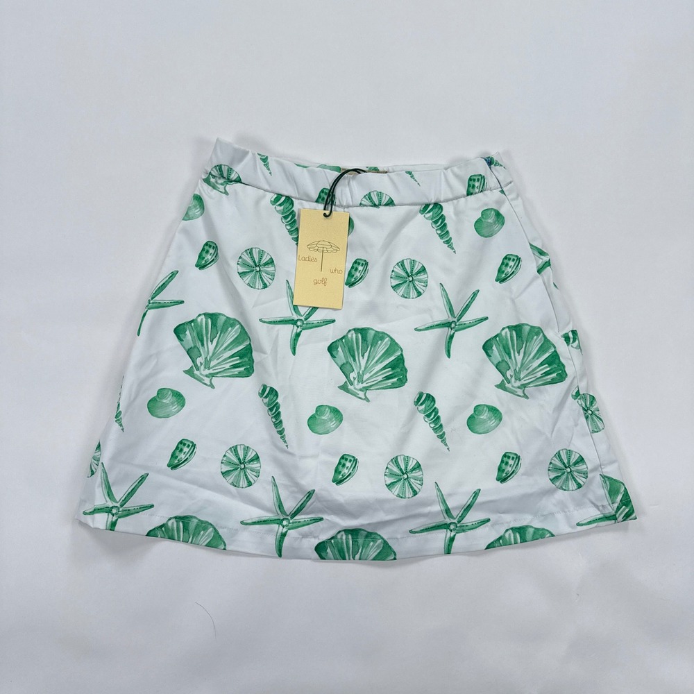 Byrdie Golf Womens Skort XS White Green Seashell Print Preppy Social Wear